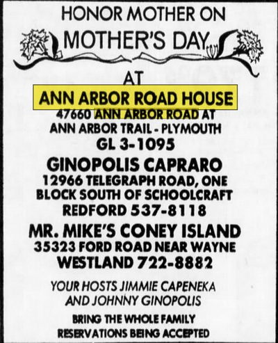 Ann Arbor Road House - May 7 1972 Ad